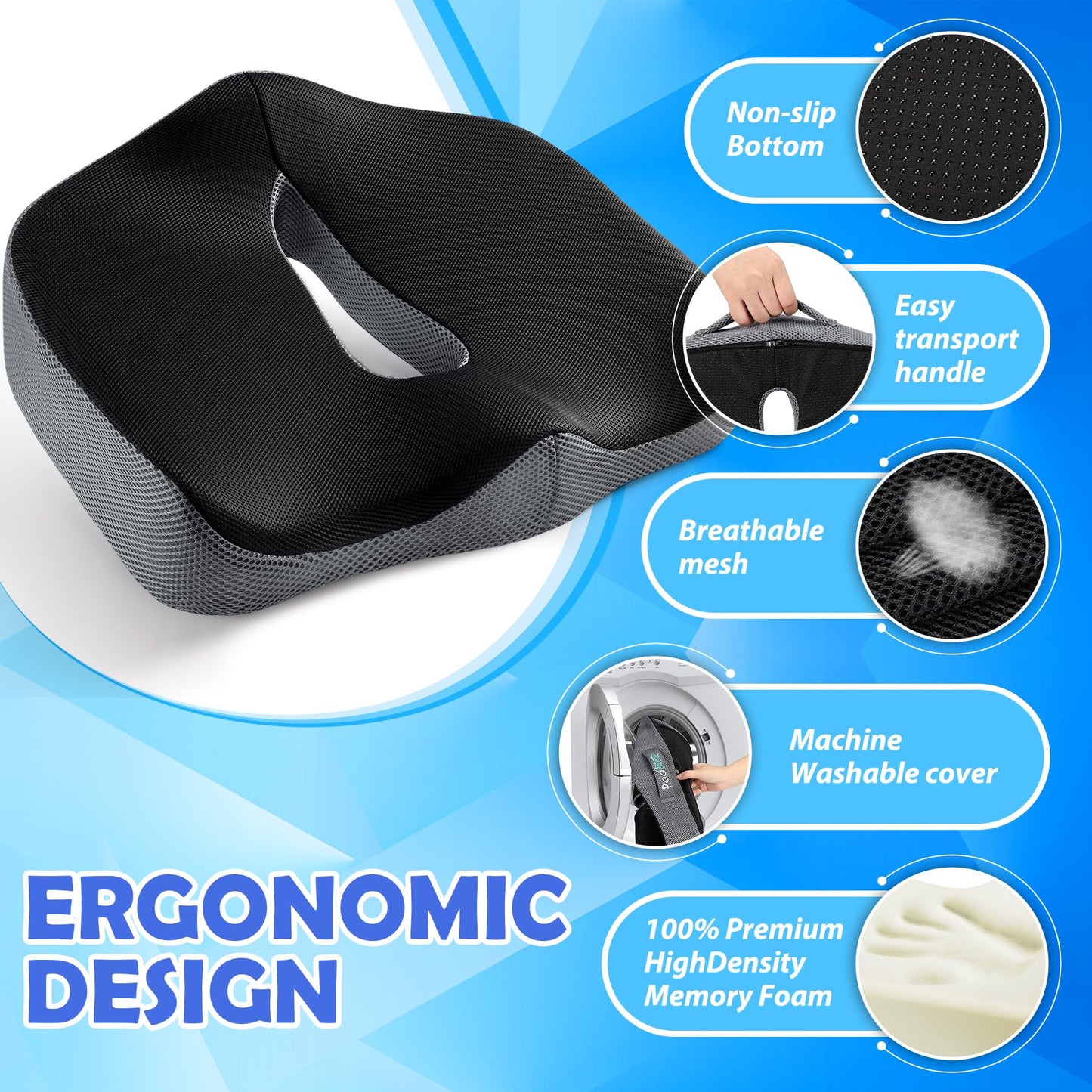- POOTACK Seat Cushion | Memory Foam Seat Cushion | Ergonomic -