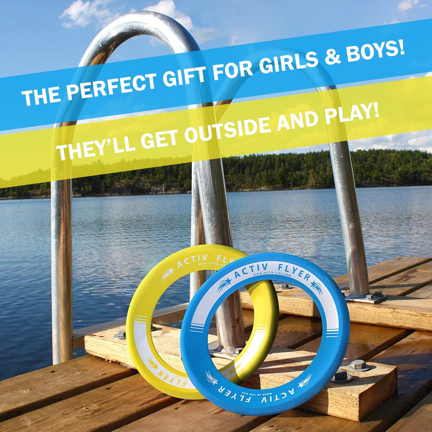 Activ Life The Active Flyer Flying Disc: Aerodynamic Frisbee Rings, Outdoor Toys & Summer Fun Beach Toys for Kids, Boys or Girls of all Ages, The Perfect Outdoor Toy Gift, 2pack, Cyan/Yellow