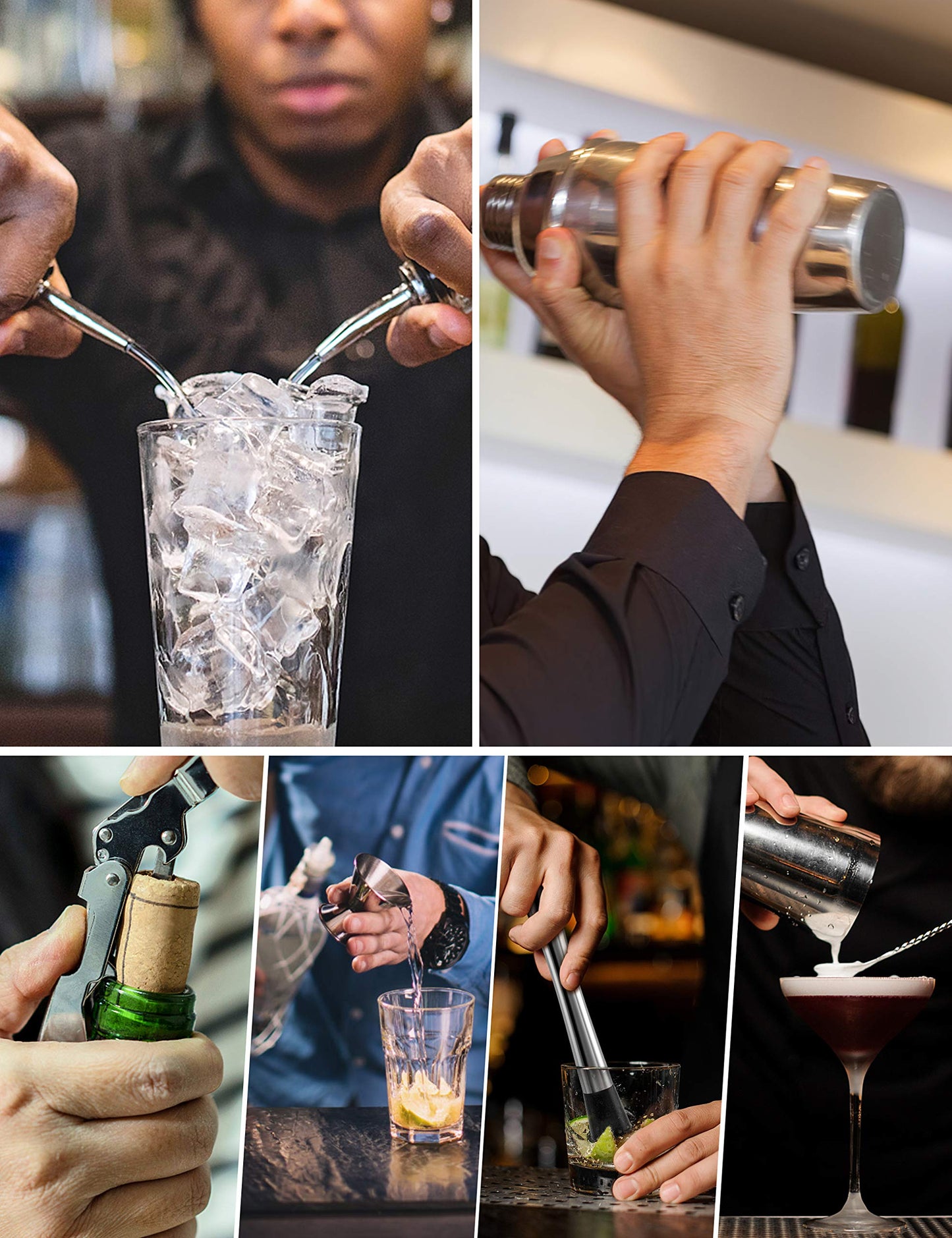 Bokhot 750ml Bartender Kit, 14PCS Cocktail Making Set Stainless Steel Cocktail Shaker Set with Rotating Stand,Shaker Tins, Jigger, Spoon, Pourers, Strainer,Tongs,Bottle Stoppers,Opener, Recipes(Black)