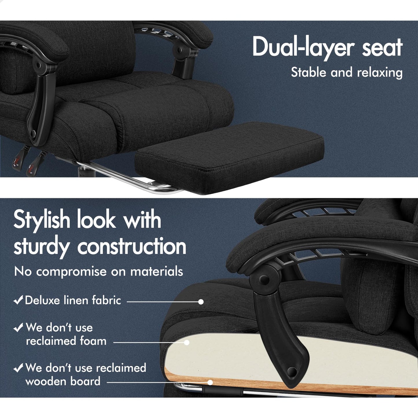 - ELFORDSON Office Chair | XL Lumbar Cushion | Computer Desk Chair with Footrest | High Back 150° Recliner -