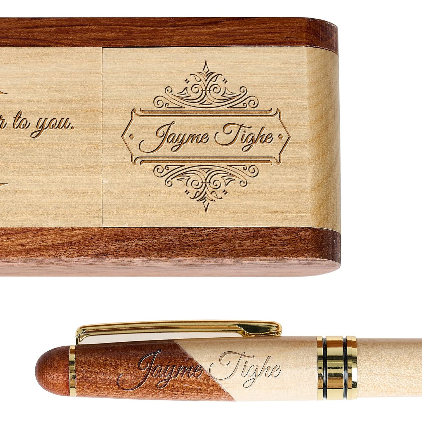 Custom Engraved Wood Pen Set, Executive Pen and Box With Free Personalization, Ballpoint Pen With Case For Gift (B)