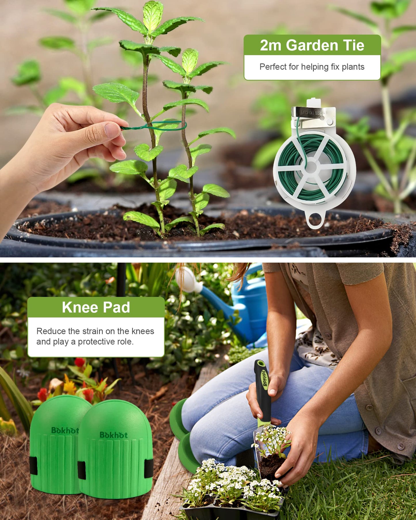 Bokhot Garden Tools Set Gardening Hand Tool Gift Kit with Heavy Duty Tool Bag for Easy Storage, Gardening Gifts for Outdoor Women & Men, Green (PG023)