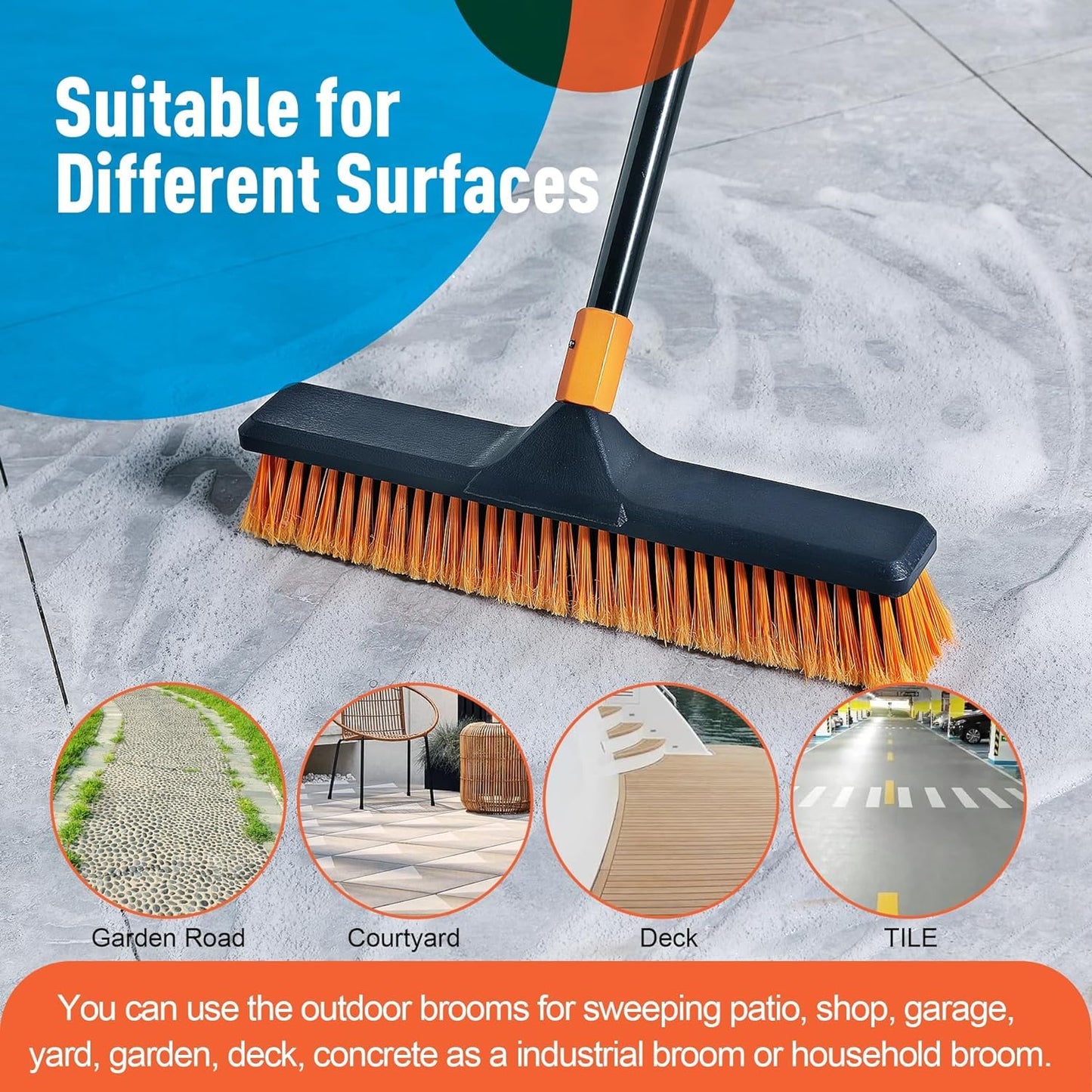 CLEANHOME Garden Broom, Yard Brush Heavy Duty Outdoor 2-1,166cm, suitable for Schools, Factories, Gardens, Broom Outdoor,Sweeping Brush(Orange black)