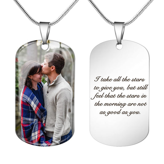 - Farfume Personalised Dog Tag Necklace with Engraved Photo & Text -