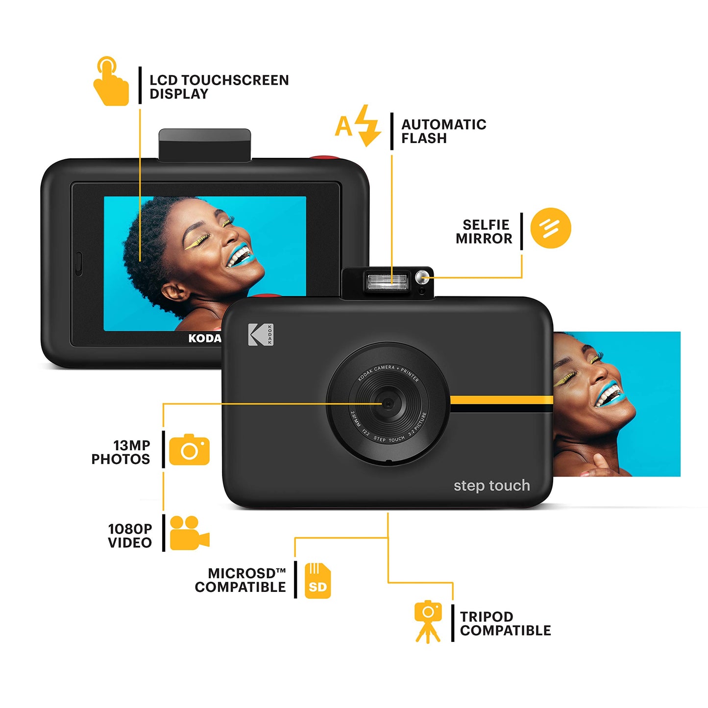 - KODAK Step Touch Instant Camera | 3.5 Inch LCD Touchscreen Display -