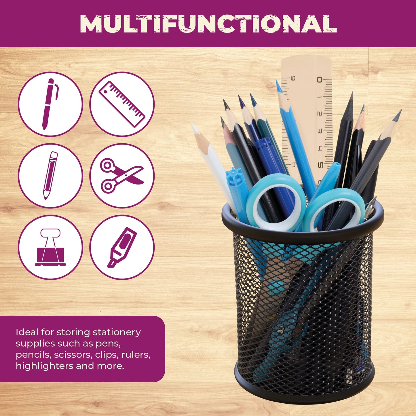 - SOLSTM Mesh Pen Holder for Desk | 2 PCS Black Mesh Pen Pot -