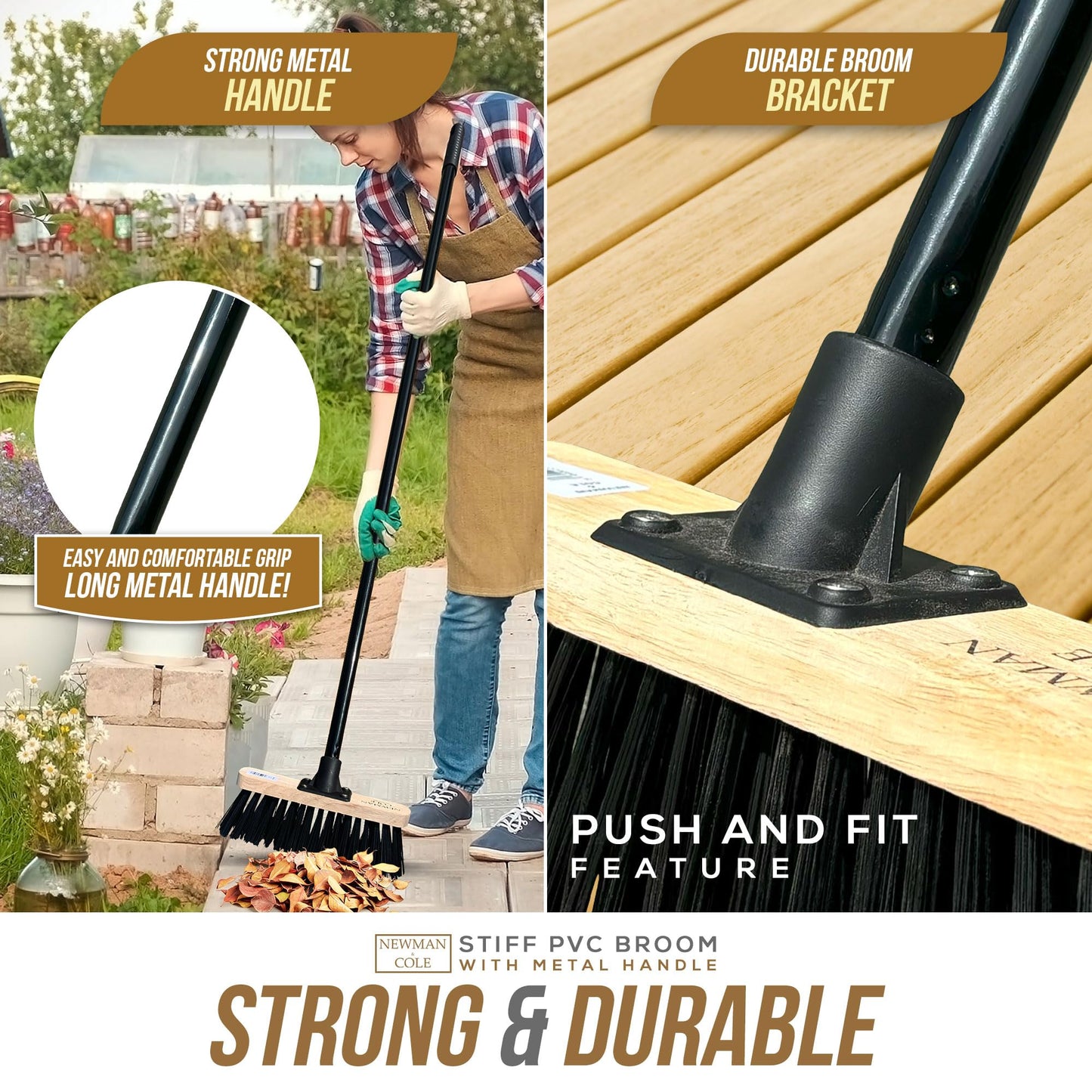 10” Stiff Broom Outdoor Garden Broom Heavy Duty with Metal Broom Handle Stiff PVC Hard Bristle Yard Brush Factory Warehouse Floors Commercial and Industrial Broom Strong PVC Brush