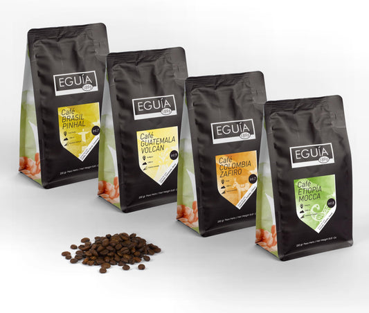 - Eguia Whole Medium Roasted Coffee Beans Variety Pack | 4× 250g-Non-bitter | medium roast Arabica coffee beans -