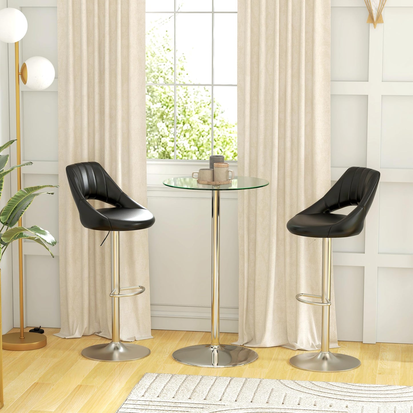 - HOMCOM Round Bar Table | Modern Bistro Table with Tempered Glass Top and Steel Frame -