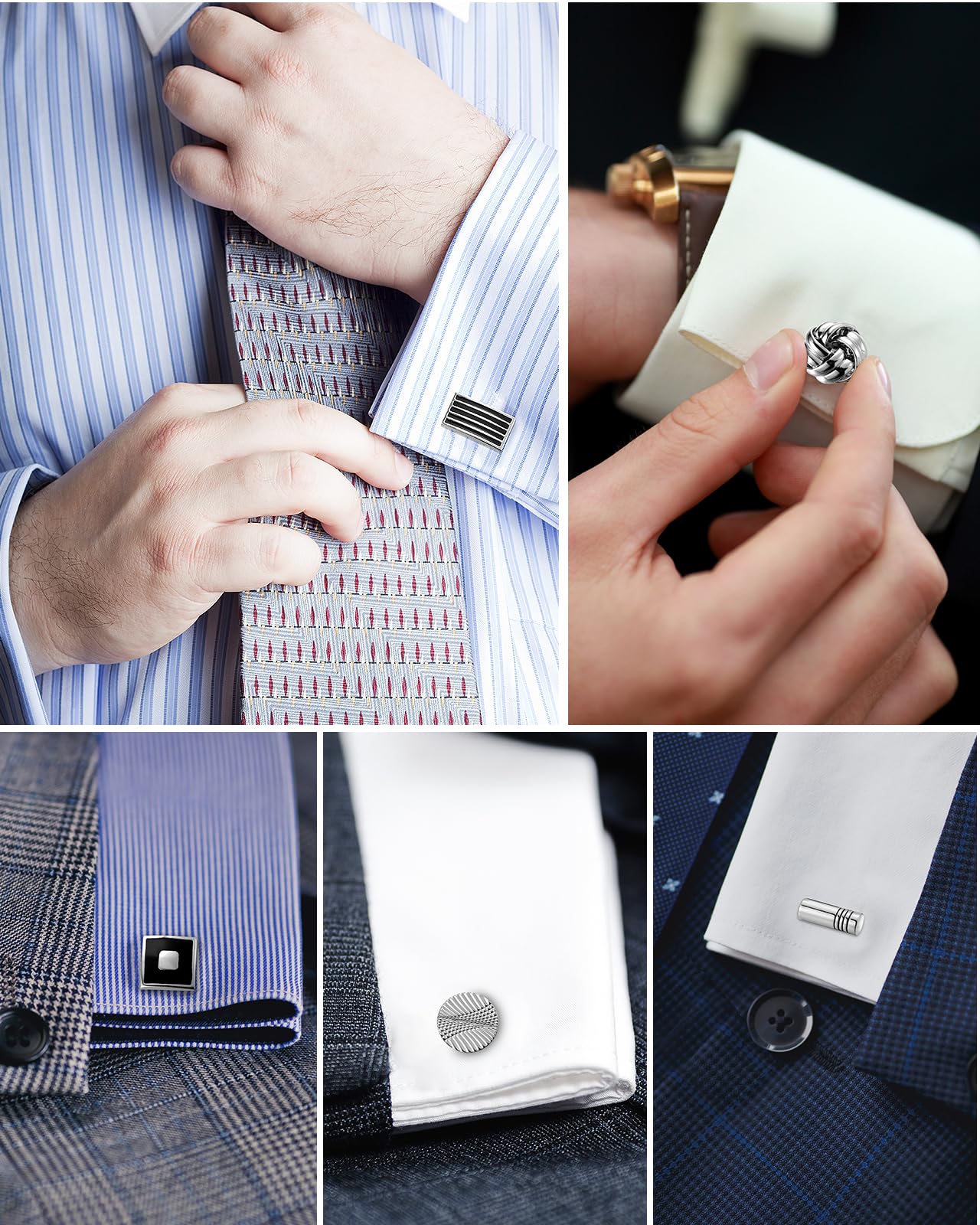 - Lictin Men's Cufflinks Cuff Links for Men | 5 Pairs Stainless Steel Classic Tone Cufflinks -