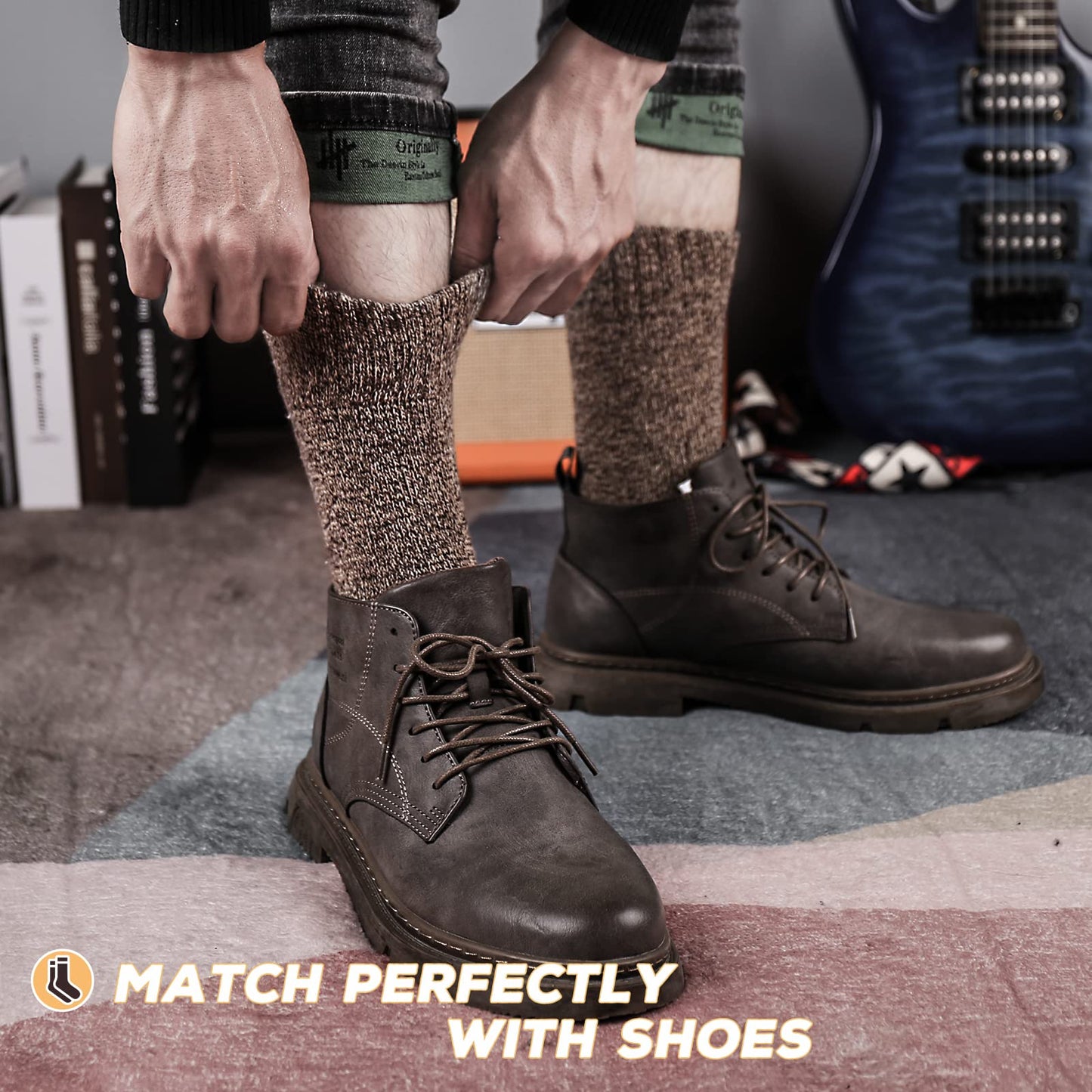 - SIHOHAN Mens Wool Socks | 5 Pairs Warm Crew Socks |Thick Boot Socks for Winter-
