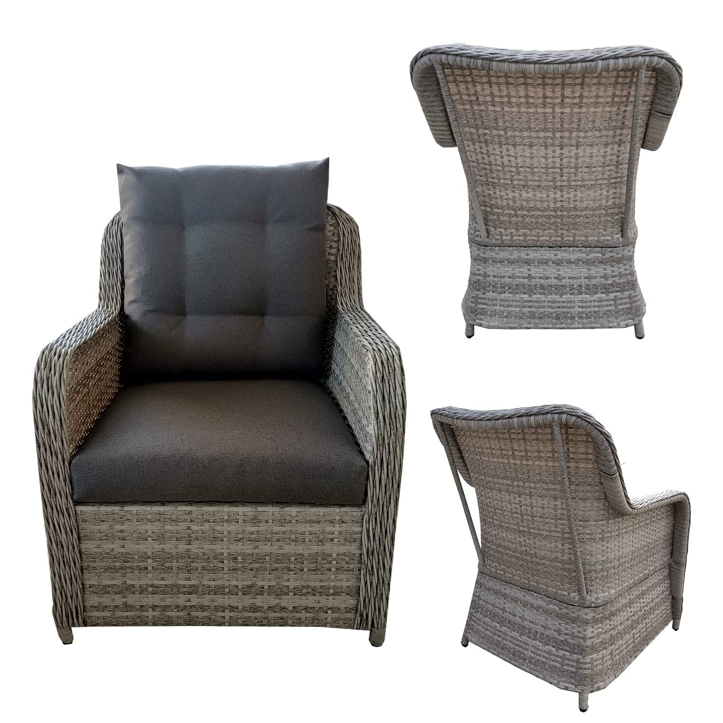Chusstang Garden Rattan Sofa Set 6 Seaters, Patio Sofa Dining Table Set, Aluminum Frame Wicker Weave Furniture Set, Included Dining Table+Loveseat+ 2 Armchair+2 Stool -Gray