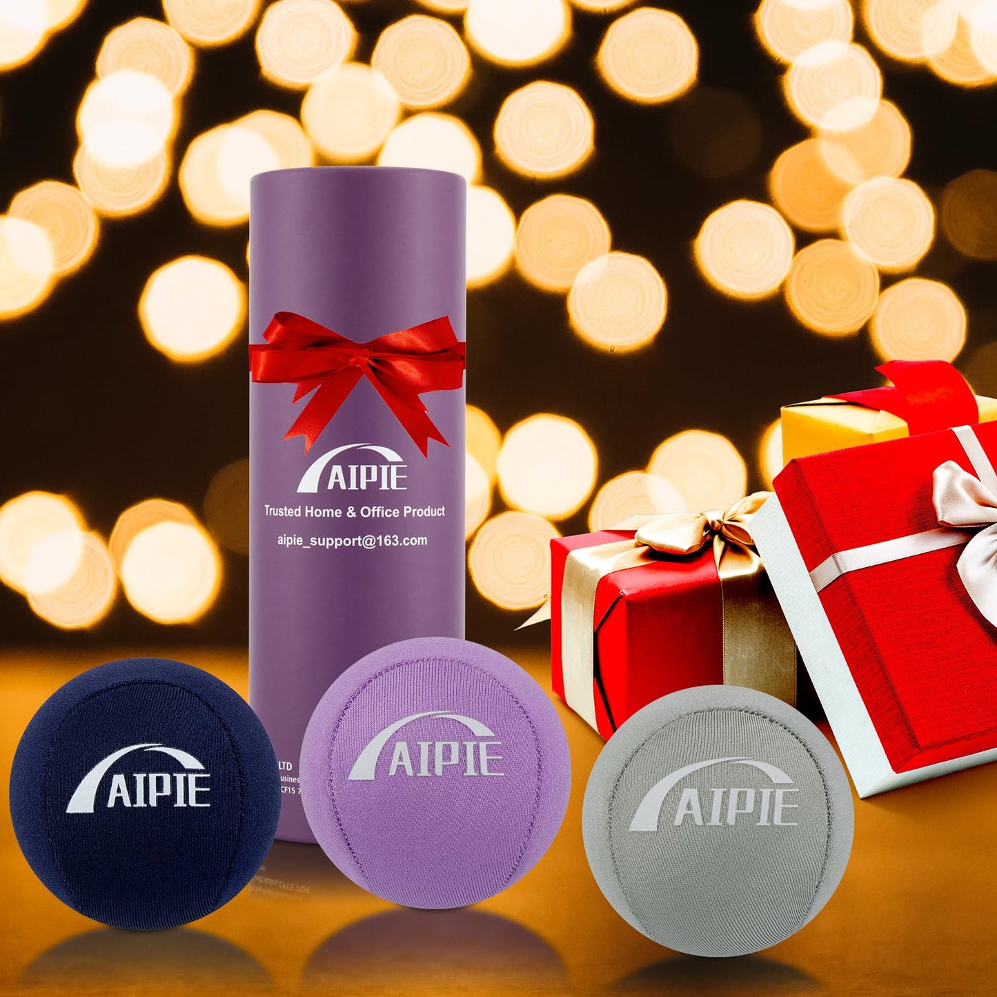 AIPIE 3 Stress Ball Hand Strength Trainer Physiotherapy 1 Soft 1 Medium 1 Hard Gel Massage Balls for Adult Anxiety Relief Comfort Grip Resistance Training Finger Palme Wrist Fidget Gift Set, Purple