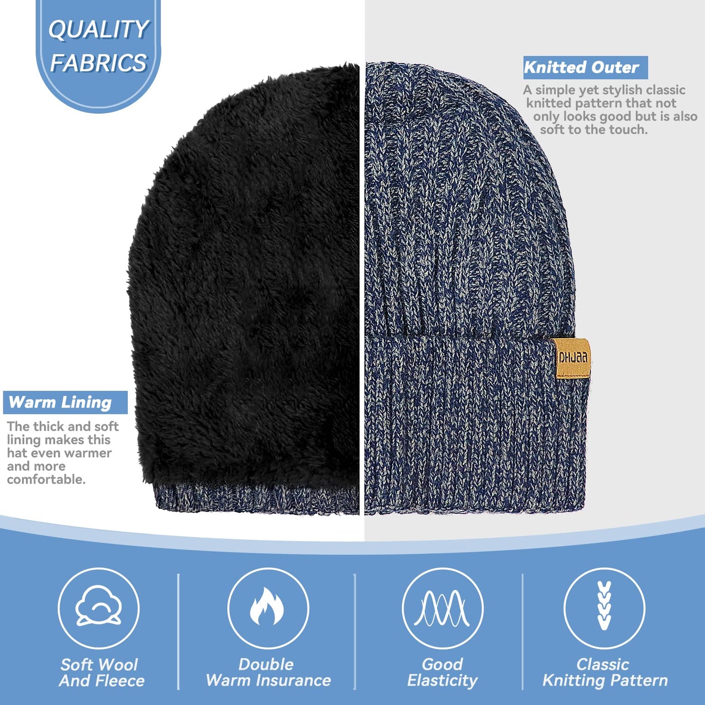 - Grantop Classic Beanie Hat | Ladies Warm Slouch Knit Double Layer Winter Hat -
