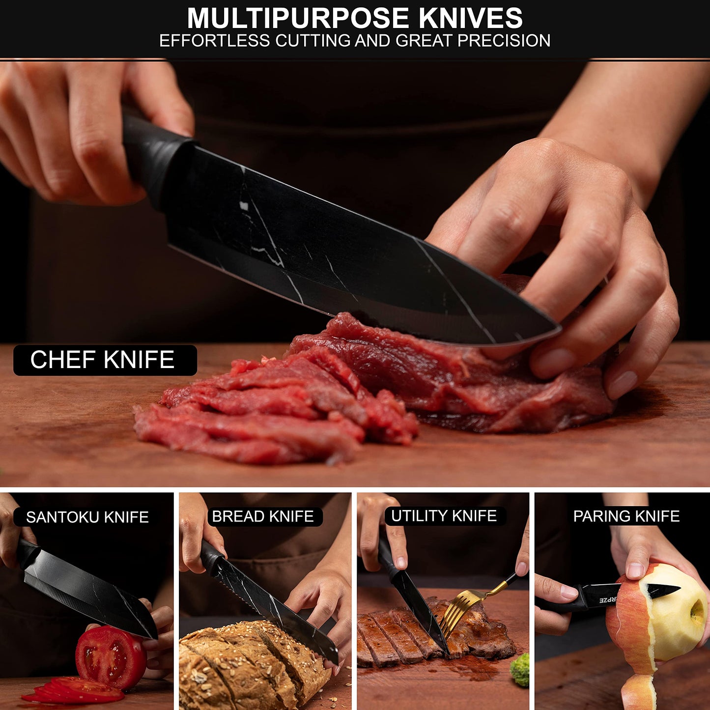 - Kitchen Knife Set of 5 | Ultra Sharp Stainless Steel Blade I Kitchen Knives with Ergonomic Handle & Sheaths Include Paring -