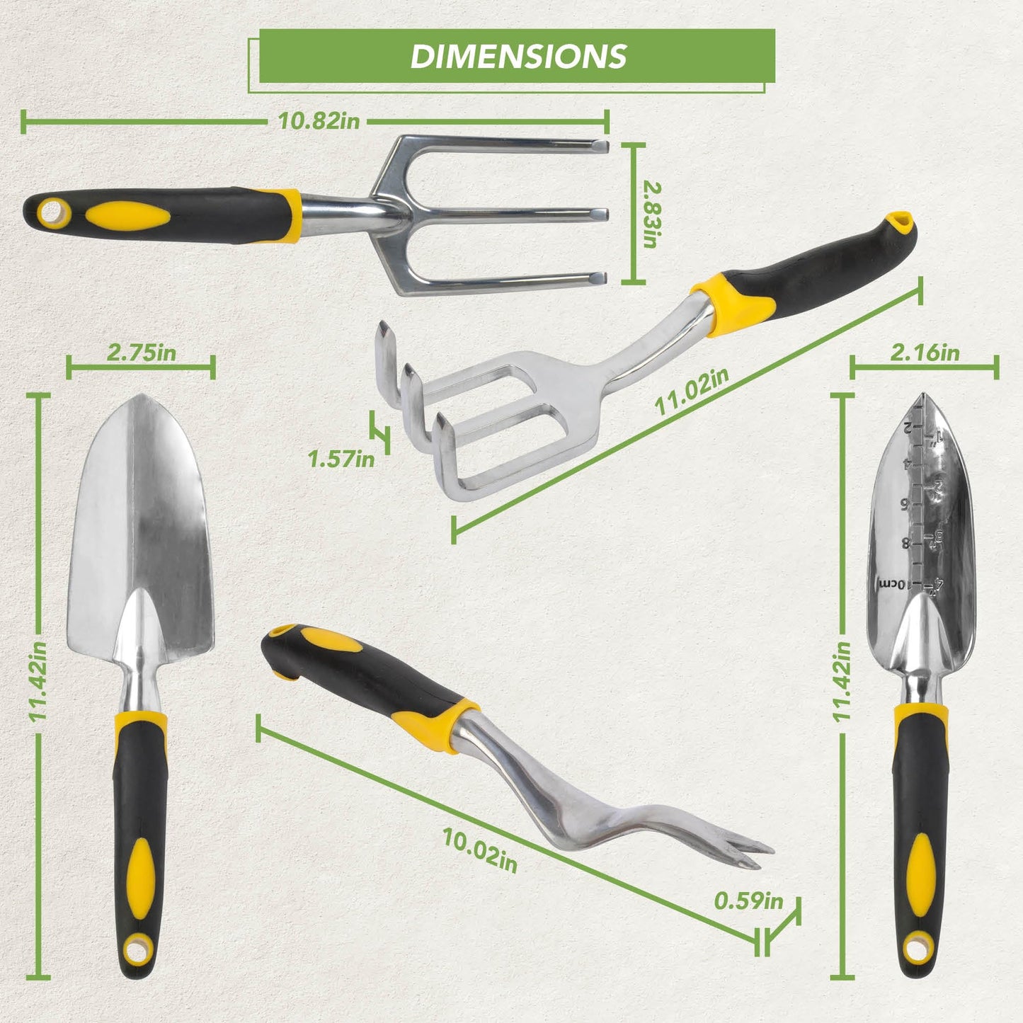 BLOSTM Gardening Tools Set 5 PCS - Heavy Duty Garden Tools for Gardening with Ergonomic Handles, Anti-Rust Garden Trowel and Fork Set, Weeder Tool, Transplanter Trowel, Hand Rake Garden Hand Tools
