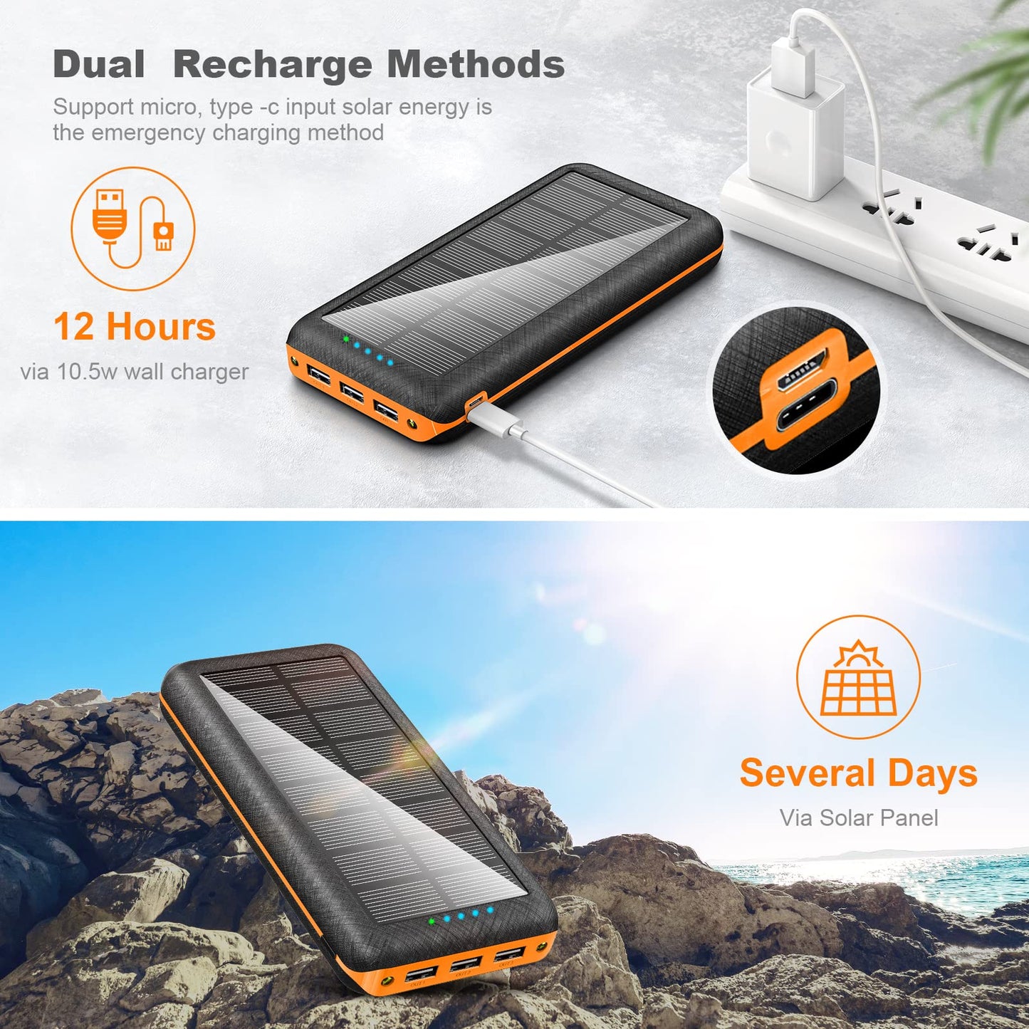- Power Bank 26800mAh Portable Charger | Power Pack | Solar Power Bank | 3 Outputs 2 Input -
