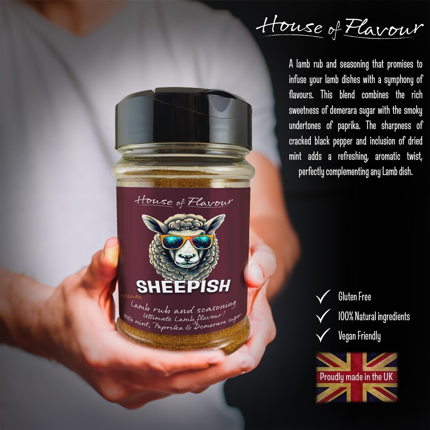 BBQ Meat Rub Seasoning For Lamb with Mint & Smoked Paprika By House of Flavour | Gluten-Free, No Preservatives | Ideal for Leg, Chops, Mince, Shoulder