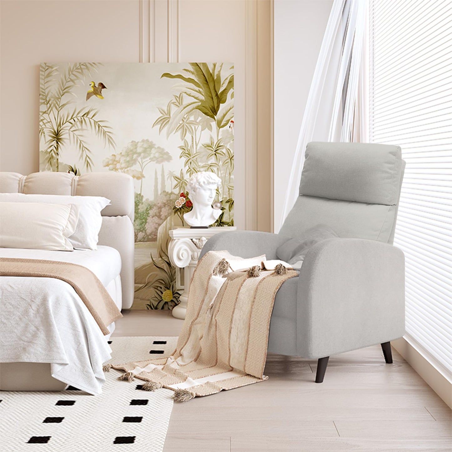 - SANODESK Recliner Chair | Single Padded Seat | Wing Back Reclining Armchair -