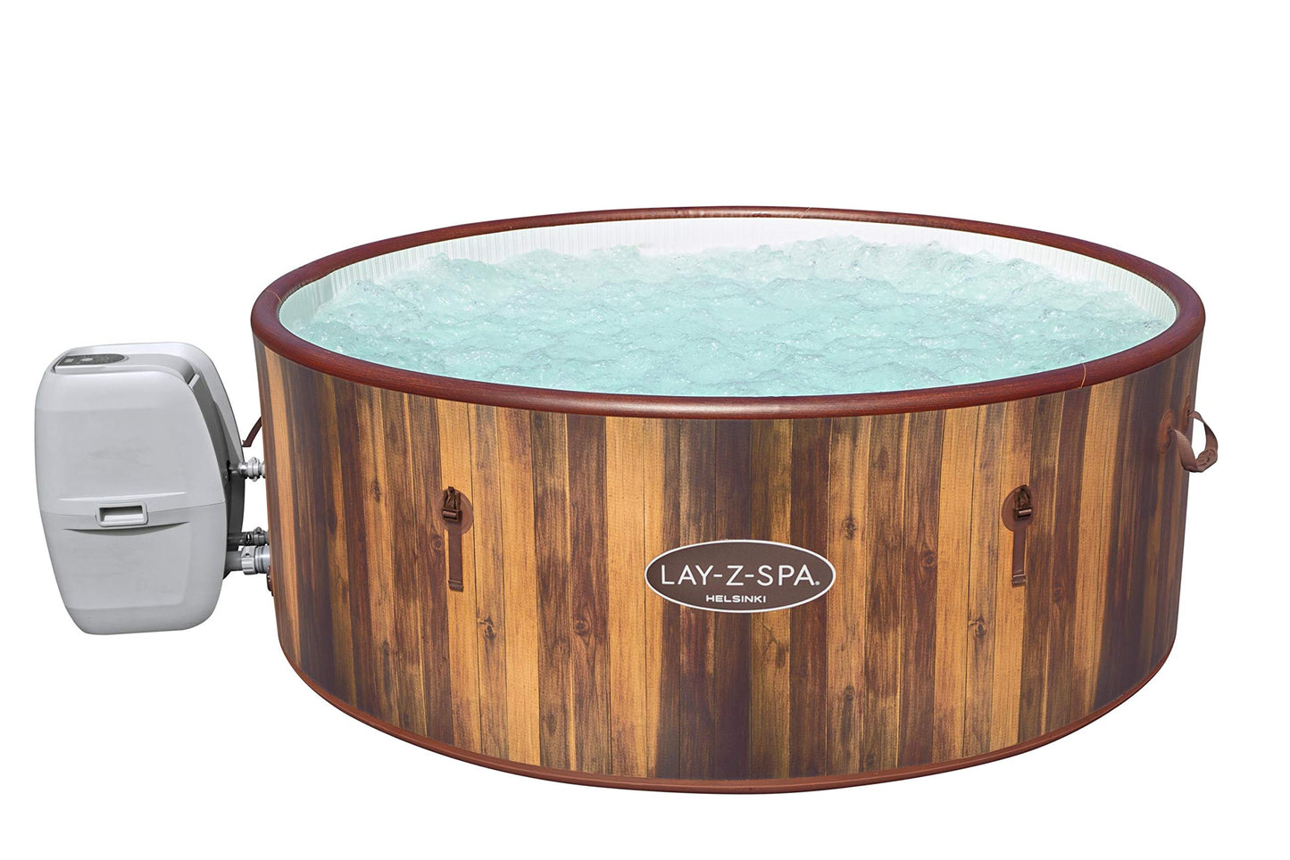 - Lay-Z-Spa 60025 Helsinki Hot Tub | 180 AirJet Wood Effect | Inflatable Spa | Freeze Shield Technology | Rapid Heating | 5-7 Person -