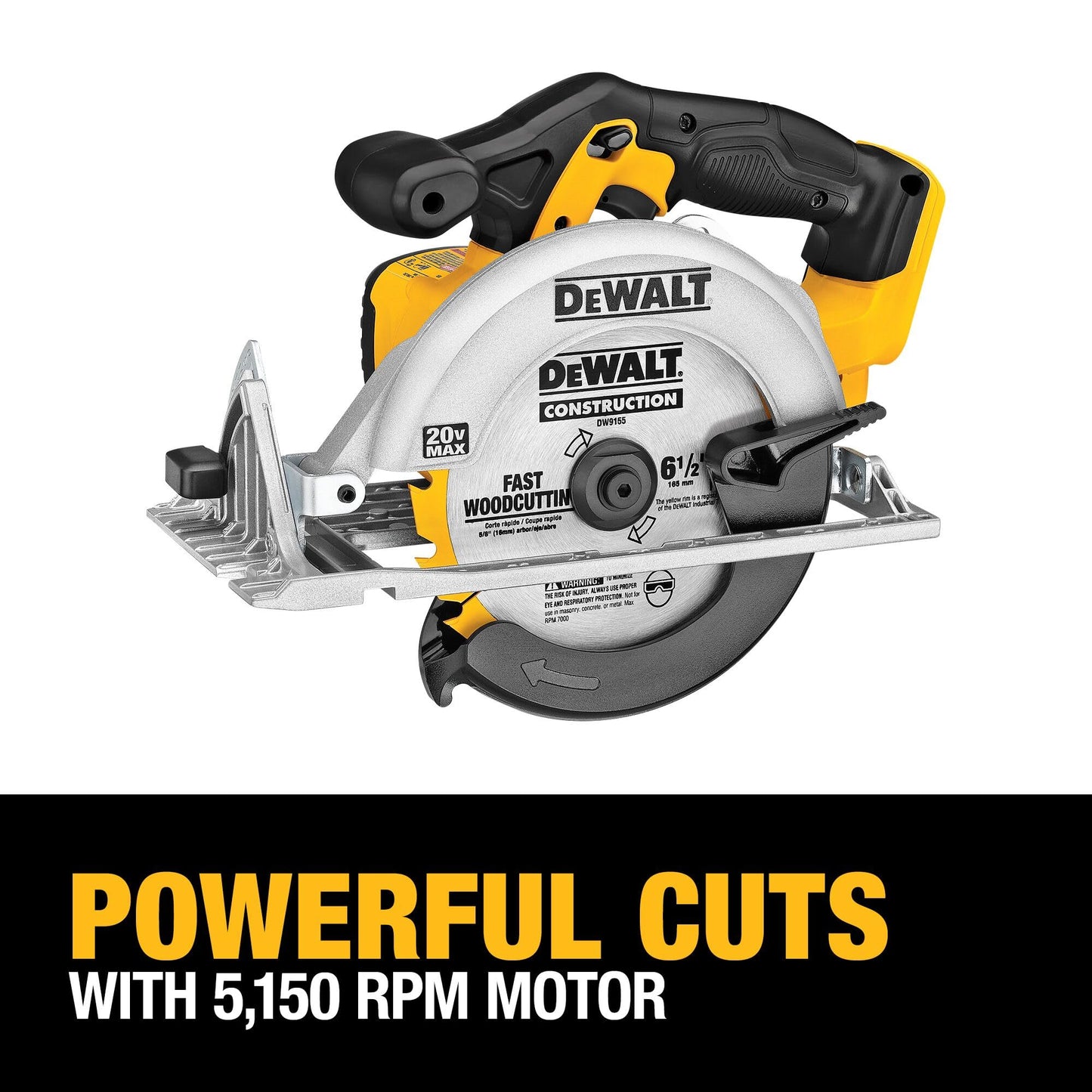 DEWALT DCS391N-XJ XR 165 mm Circular Saw-Bare Unit, 9 W, 18 V, Yellow/Black