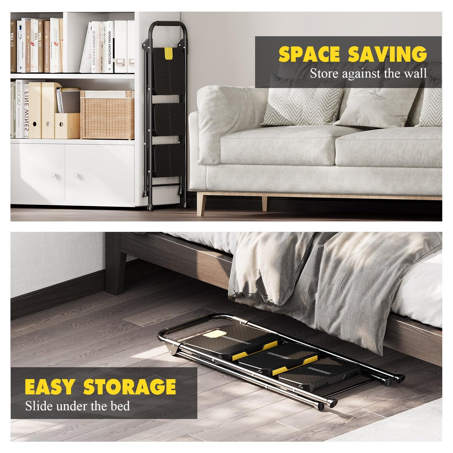 - KINGRACK 3 Step Ladder | 3 Step Folding With Anti-Slip Wide Pedal and Handrails -