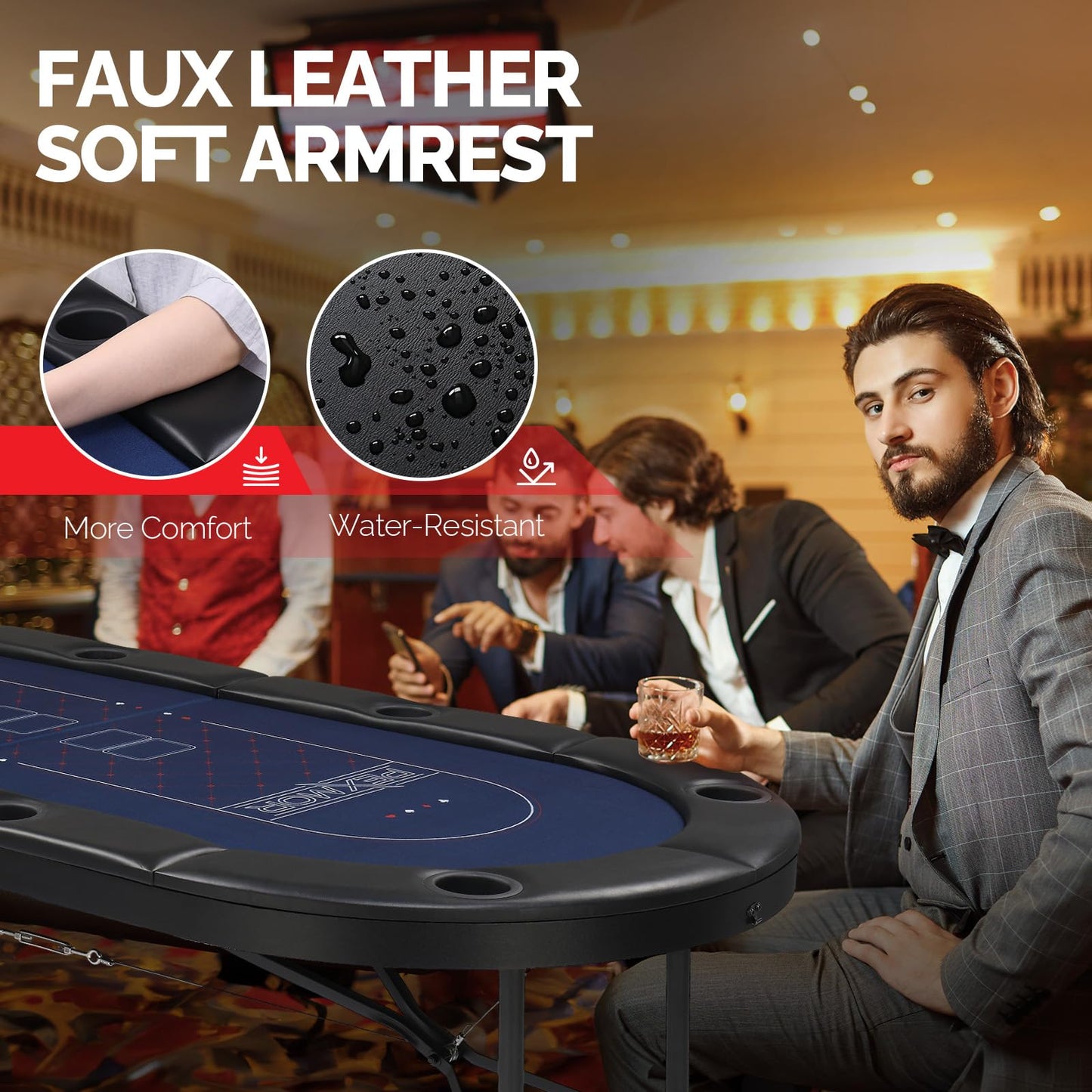 Bonnlo 8 Player Foldable Poker Table, Folding Blackjack Texas Holdem Poker Table, Portable Casino Leisure Card Board Game Table with Stainless Steel Cup Holders & Padded Rails,Fully Assembled