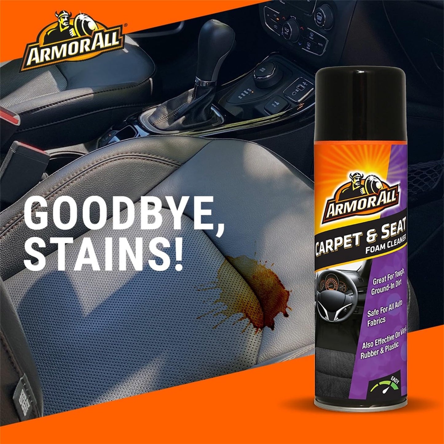 Armor All, Carpet & Seat Foam Cleaner, Cleans and Removes Tough Dirt, Suitable for All Auto Fabrics, Vinyl, Rubber and Plastic, Not Suitable for Leather, Ideal for Car Detailing, Made in the UK