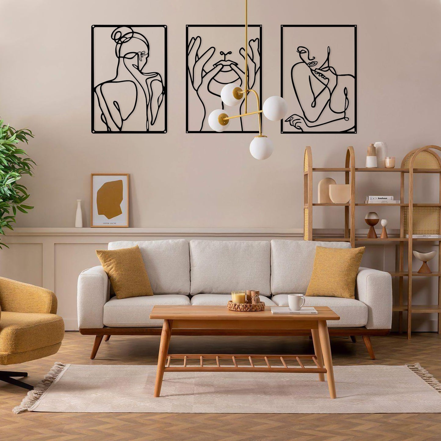 - Jiusely 3 Pieces Metal Wall Art Decor | Black Minimalist Abstract Woman Wall Art -