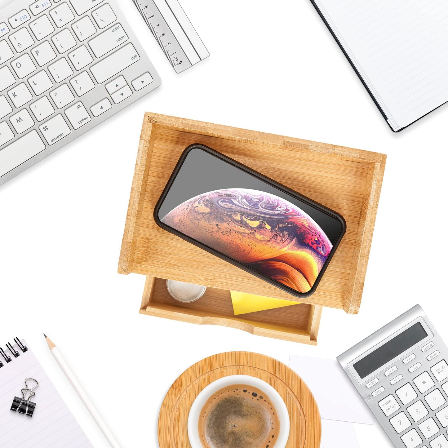 - woodluv Desktop Organiser With 2 Drawers, Mini Shelf Storage Box