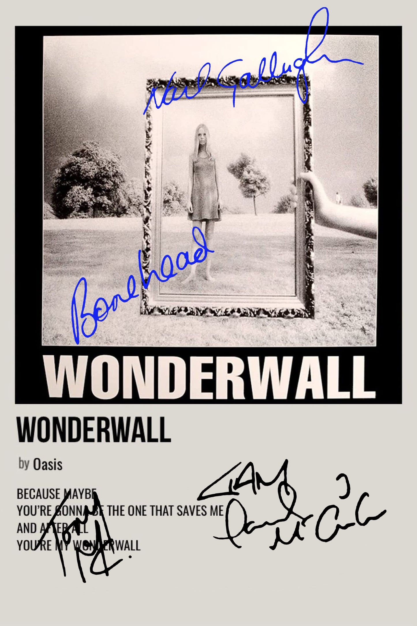 - Oasis Wonderwall Album Song Cover Signed Poster -