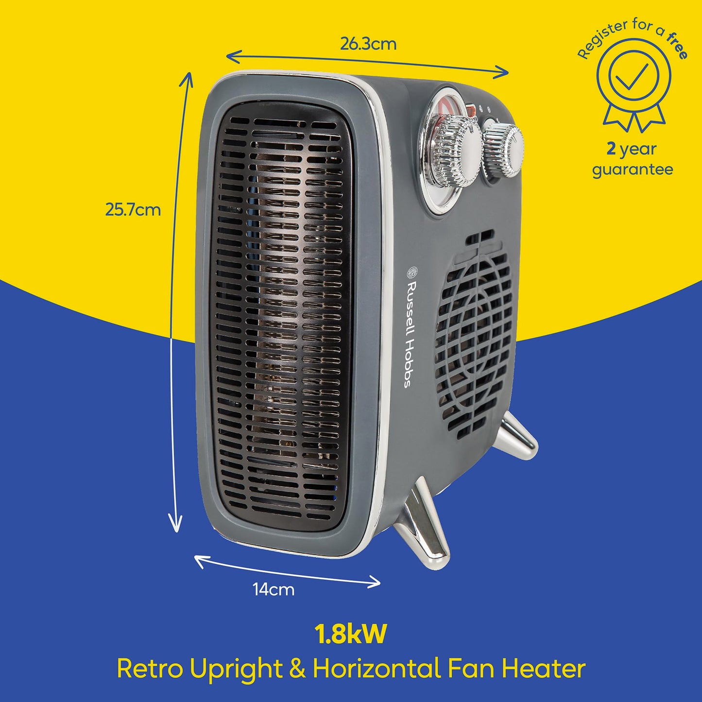 - Russell Hobbs 1800W/1.8KW Electric Heater | Retro Horizontal/Vertical Fan Heater -