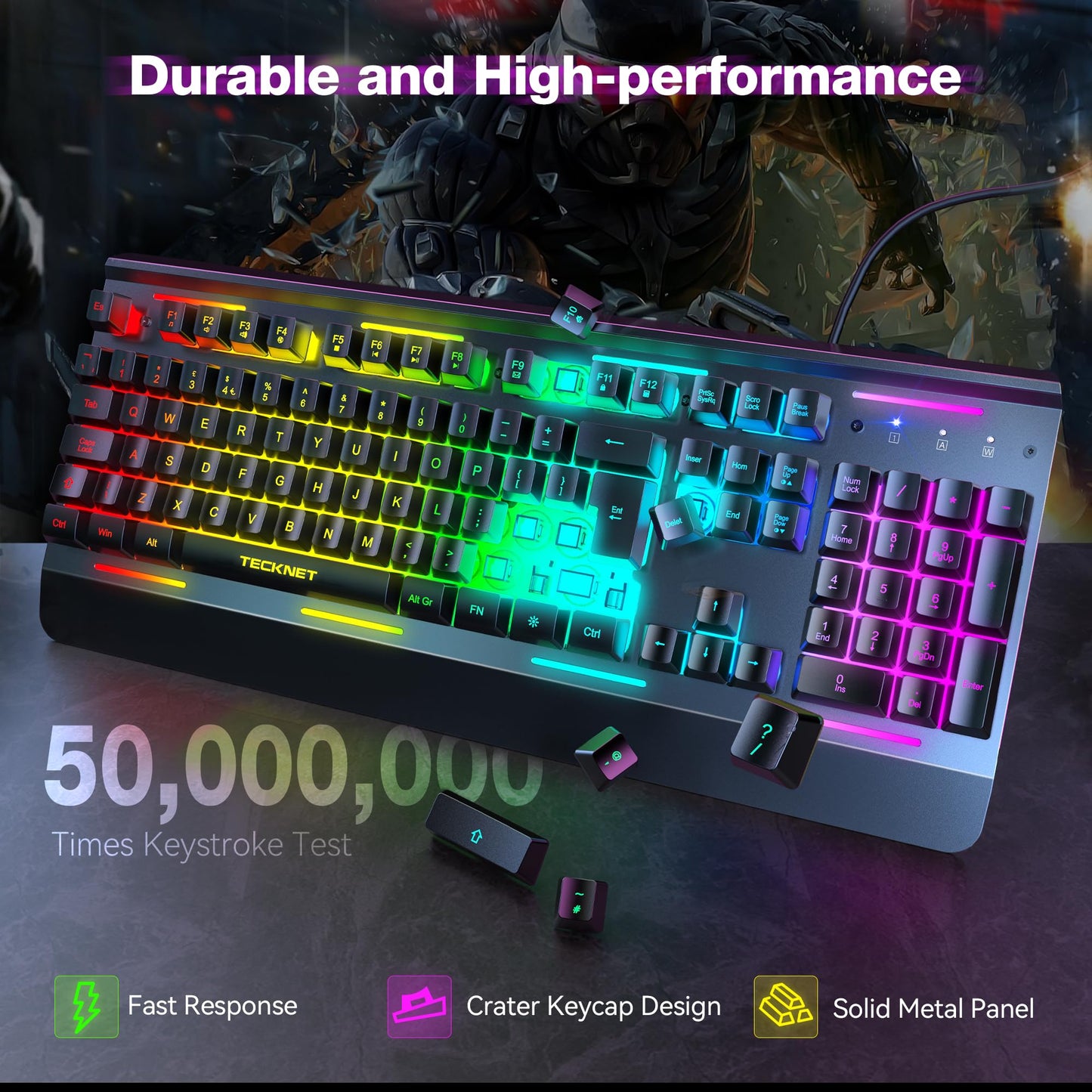 - TECKNET RGB Gaming Keyboard | 105 Keys | All-Metal Panel -