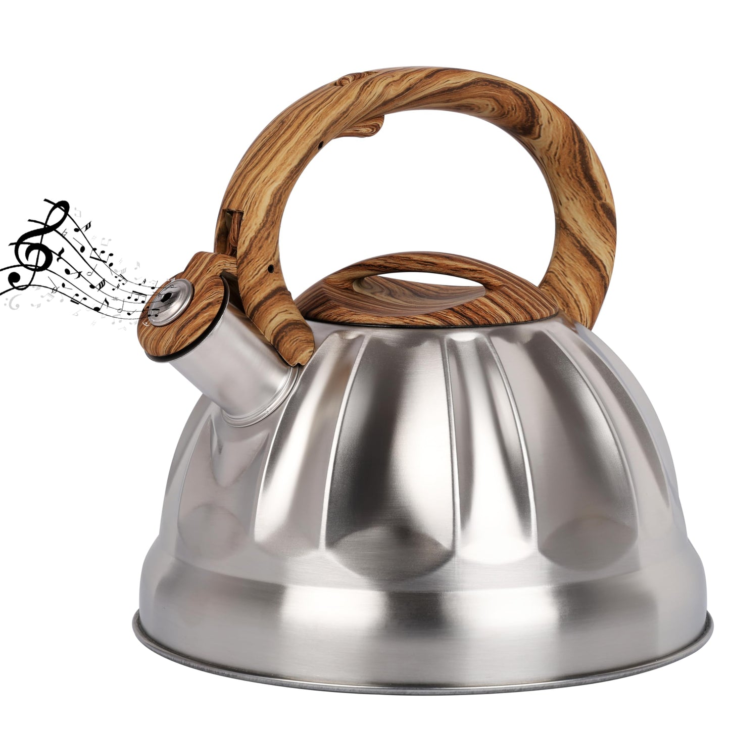 Belle Vous Silver Whistling Tea Kettle - 3L Tea Pot for Stovetop/Induction Stove Top - Stainless Steel Hot Water Camping Kettle Teapot for Tea/Coffee
