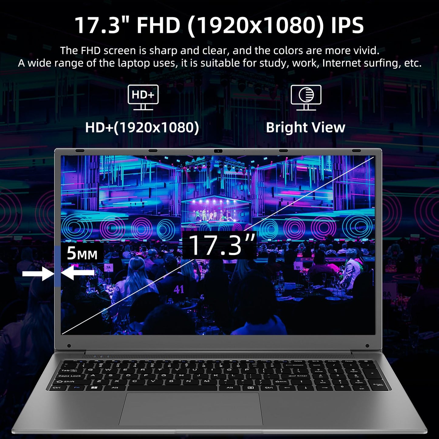 - Naclud 17.3 Inch Laptop 8GB DDR4 256GB SSD (TF 512GB) | Celeron Dual-Core Processor(Up to 2.6GHz -