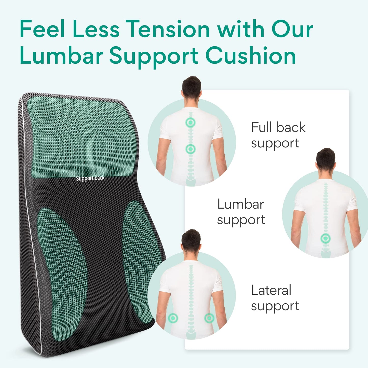Back Support Chair Cushion - Lasting Comfort Lumbar Support Cushion - Office Chair Back Support Cushion, Car Seat Cushion, Back Pillow, Back Support for Office Chair