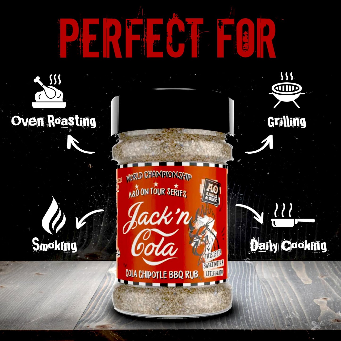 Angus & Oink Jack 'n Cola Chipotle BBQ Rub | Ideal for Grilling, Smoking & Oven | Gluten Free | With Delicate Blend of Chillies & Spices | Make Delicious JD and Cola Reduction Sauce | 200g