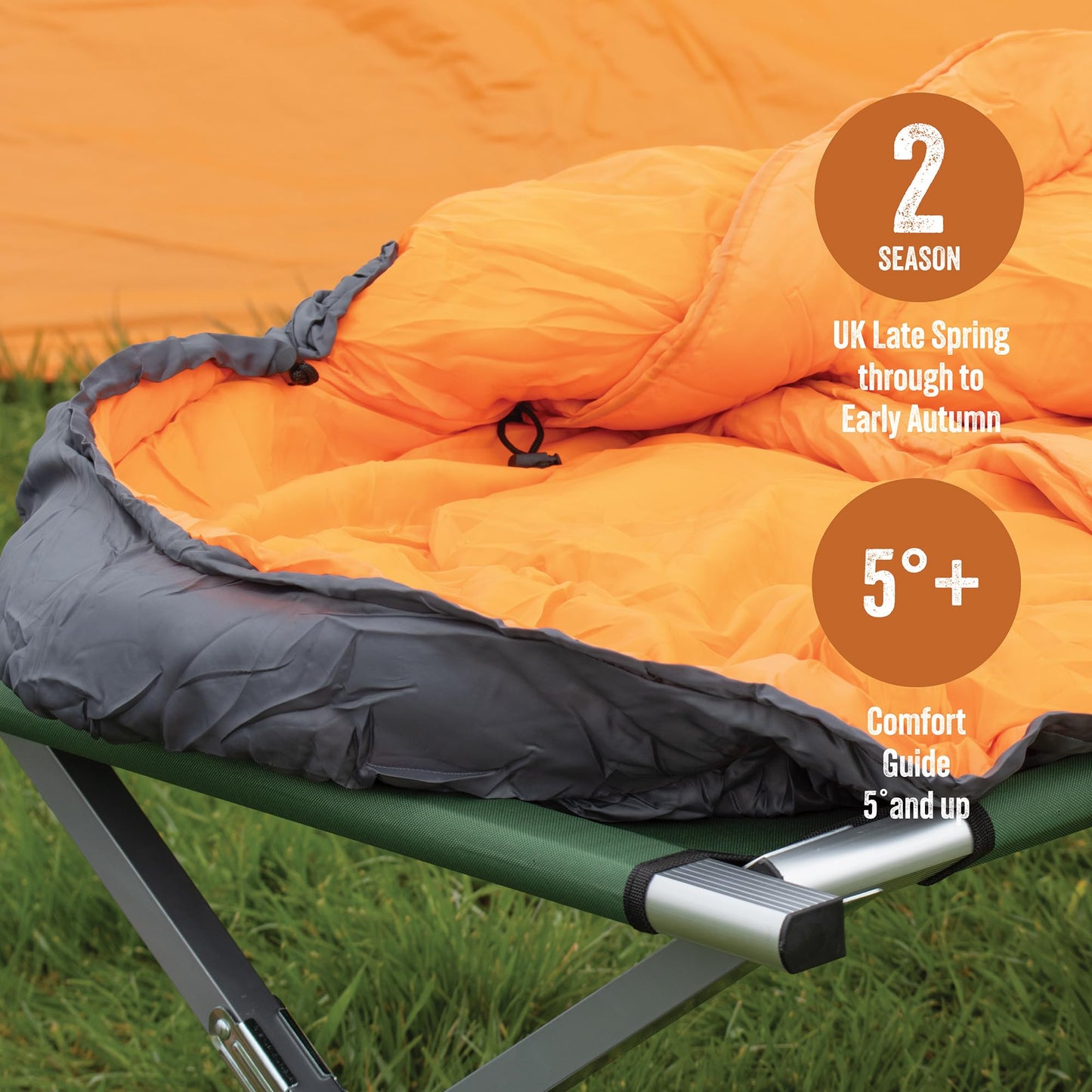 - Milestone Camping 27000 Grey & Orange Single Mummy Sleeping Bag -