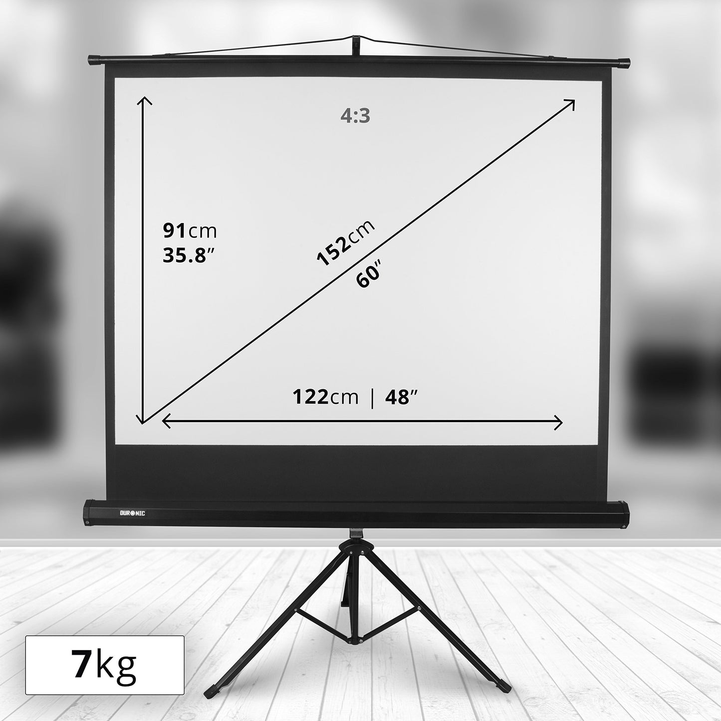- Duronic Projector Screen TPS60 /43 60" | Portable Tripod Projection Screen | (Screen: 122cm (W) X 91cm (H) 4K / 8K Ultra HDR 3D Ready -