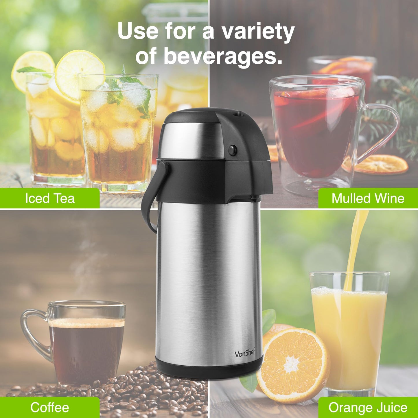 - VonShef Airpot, 3L Stainless Steel Coffee Dispenser with Vacuum Pump