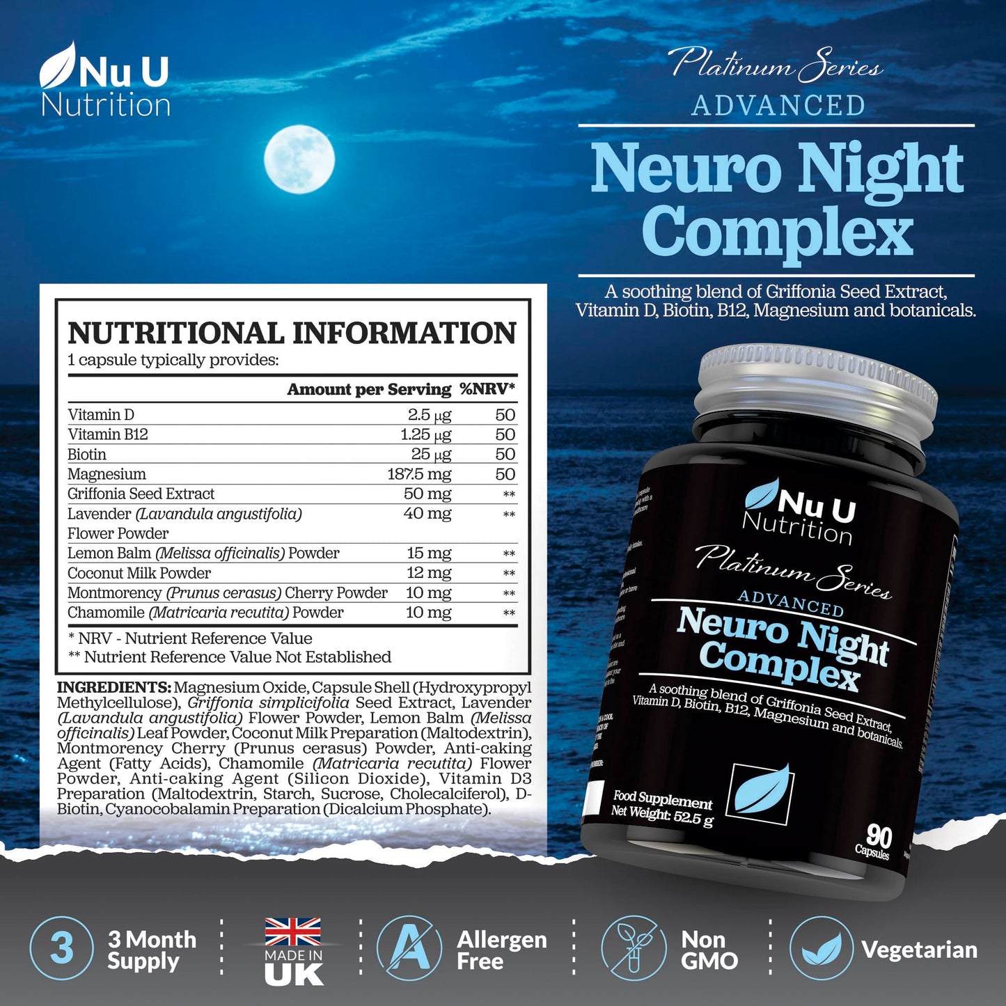 - Neuro Night Sleeping Aid with Griffonia Seed Extract | 90 Vegetarian Capsules -