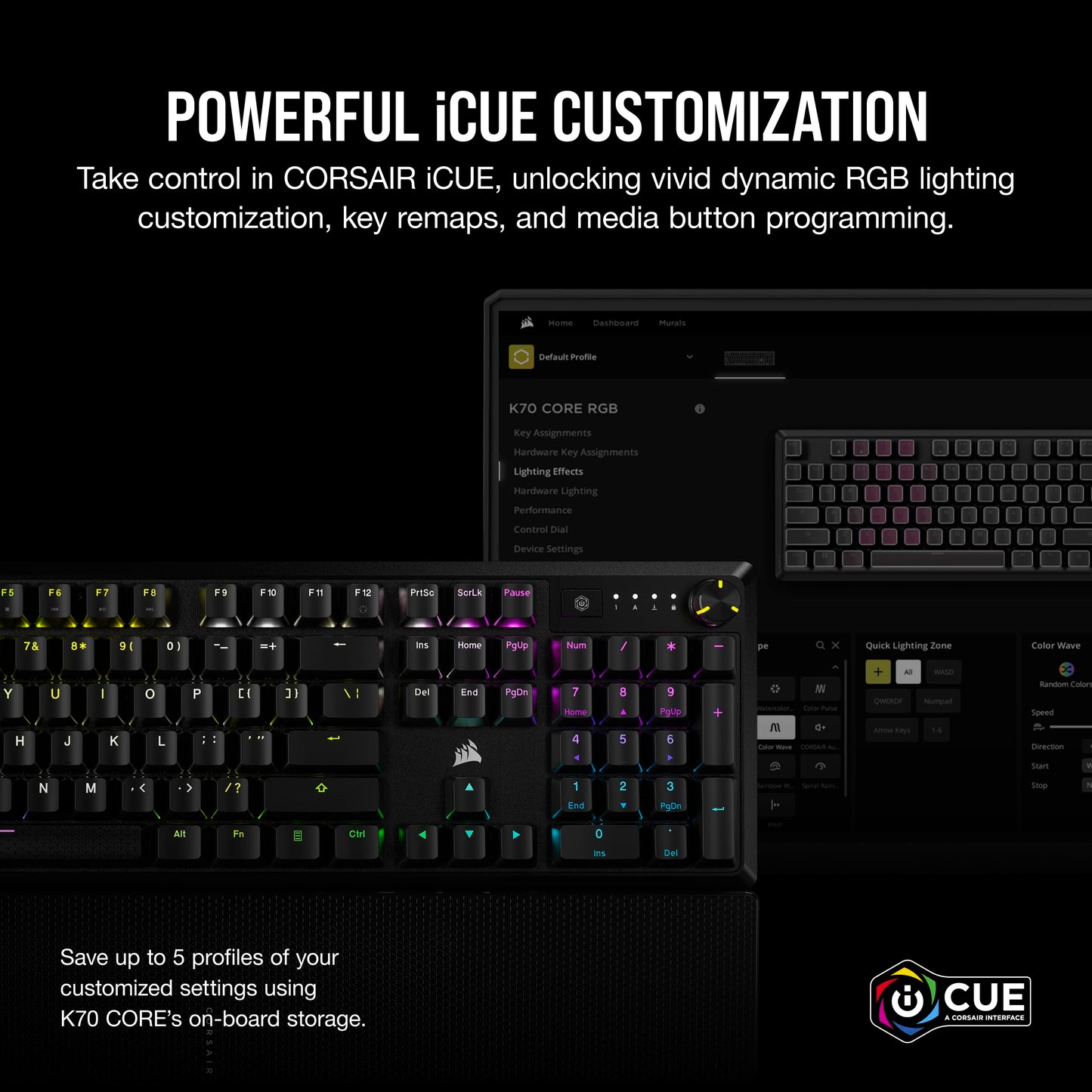 CORSAIR K70 CORE RGB Mechanical Wired Gaming Keyboard with Palmrest – Pre-lubricated Corsair MLX Red Linear Switches – Sound Dampening – iCUE Compatible – QWERTY UK – PC, Mac, PS5, PS4, Xbox – Black