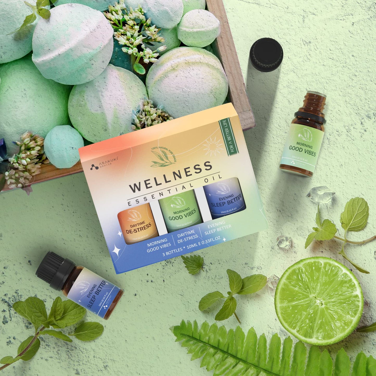 ASAKUKI Wellness Essential Oils Gift Set ā 100% Pure Aromatherapy Diffuser Blends Oils, Therapeutic Grade, Help for Uplift Mind, Calm Stress & Anxiety, Allay Tiredness, Sleep Better - 3 * 10mL