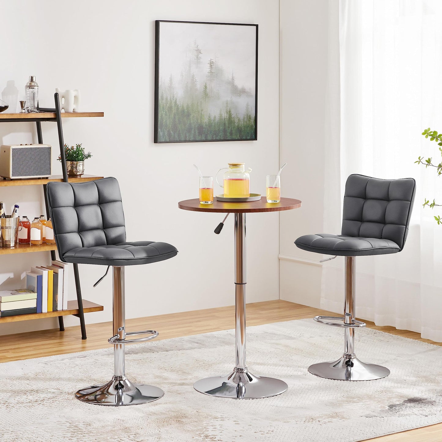 - Yaheetech Modern Bar Stools Set of 2 PU Leather Height Adjustable Swivel Bar Chair.