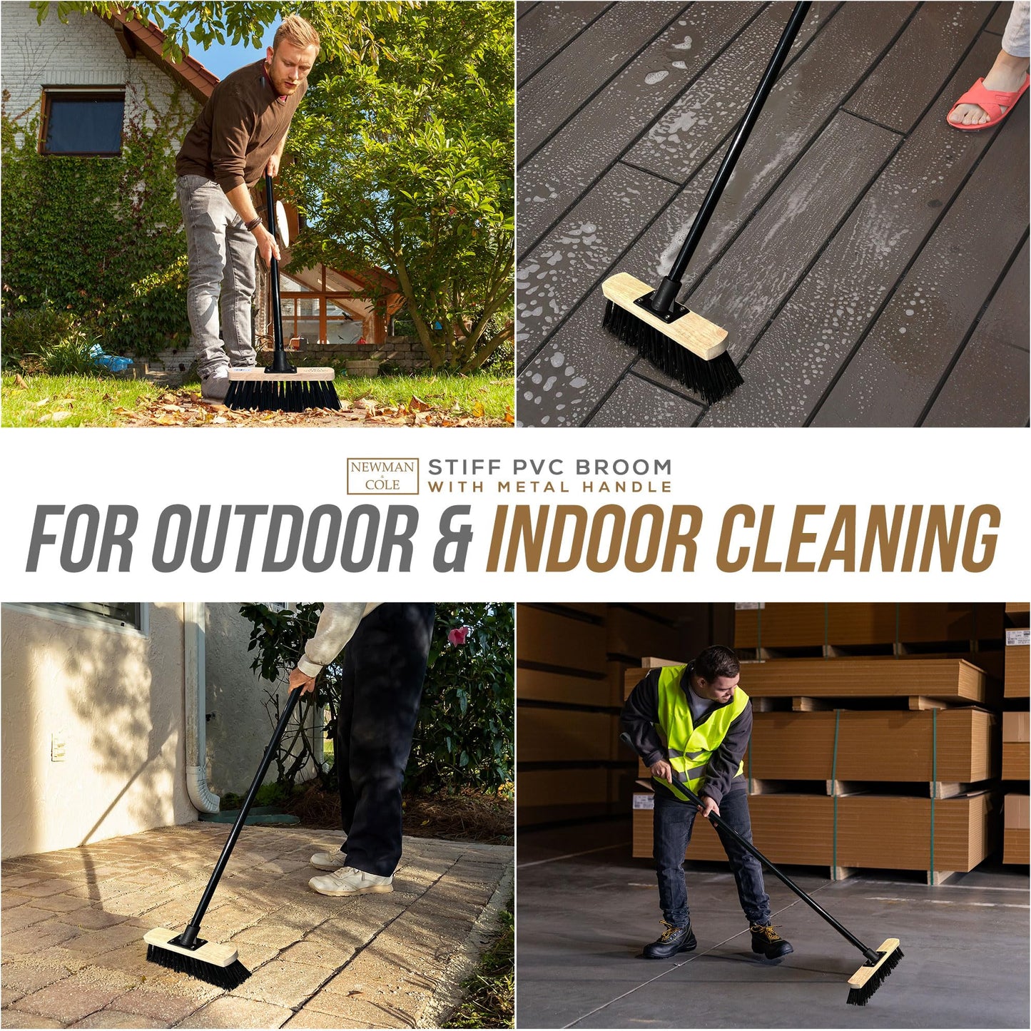 10” Stiff Broom Outdoor Garden Broom Heavy Duty with Metal Broom Handle Stiff PVC Hard Bristle Yard Brush Factory Warehouse Floors Commercial and Industrial Broom Strong PVC Brush