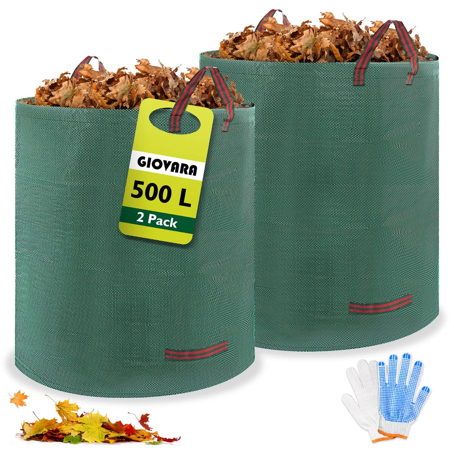 2 x 500L Garden Waste Bags,Waterproof Heavy Duty Large Refuse Sacks with Handles,Foldable and Reusable