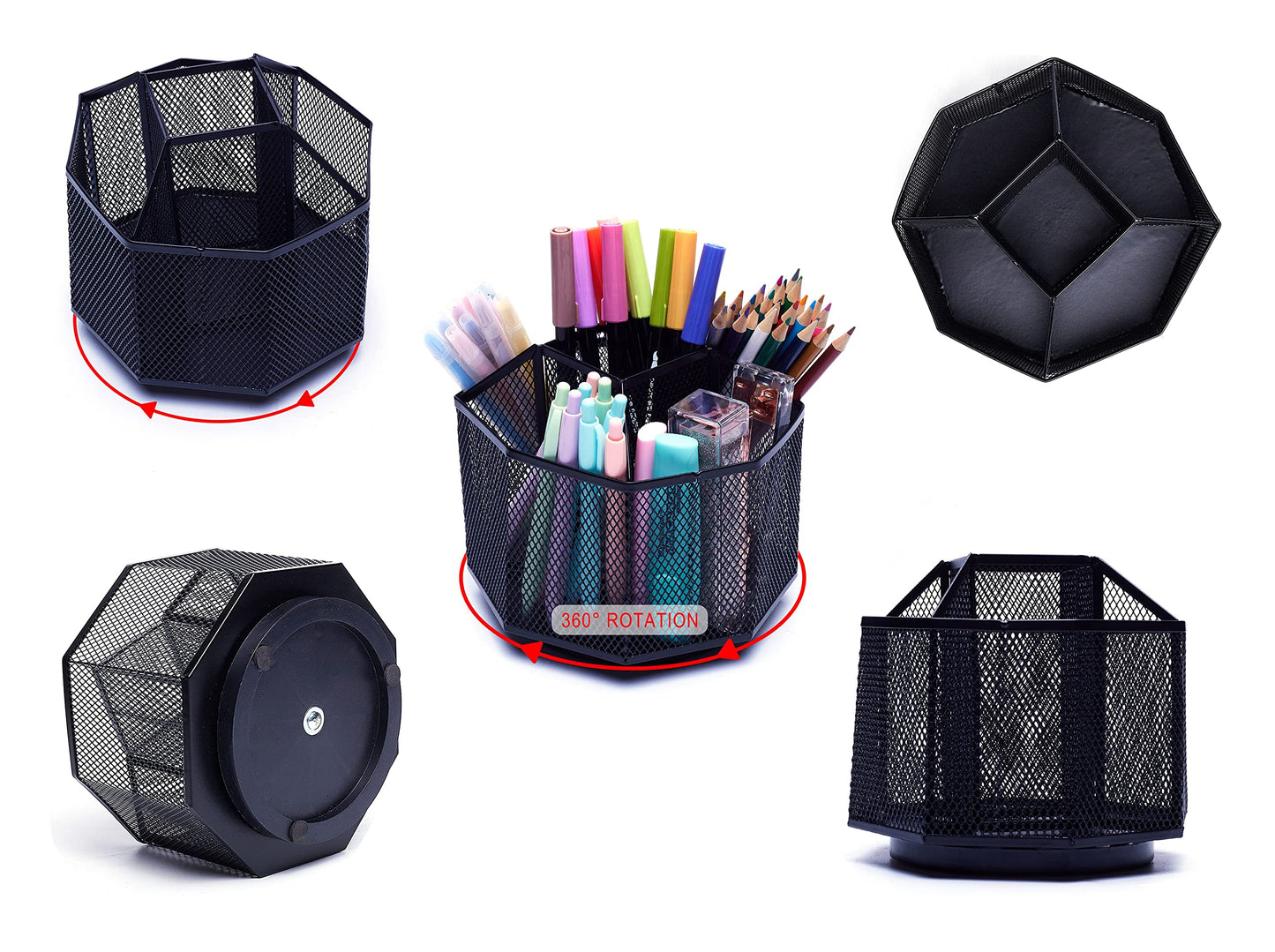 - EXERZ Desk Organiser | Mesh Desk Tidy Caddy | Pencil Holder | Multifunctional 360 Rotating -