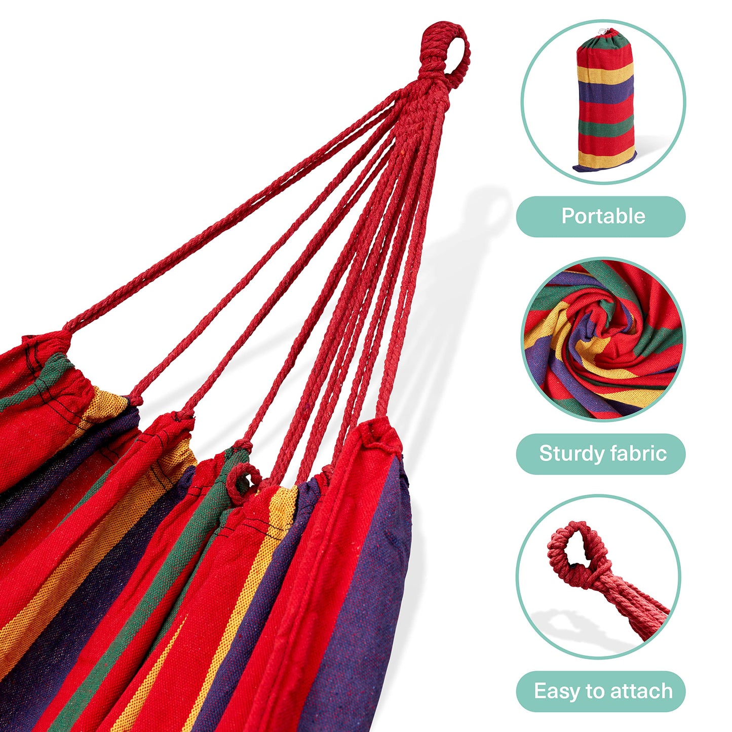 Bramble - Large Camping Hammock Garden Swing, Hammock Double Outdoor/Indoor with Carry Bag & Tree Ropes - 270x150cm, 150kg Weight Capacity Garden Hammock