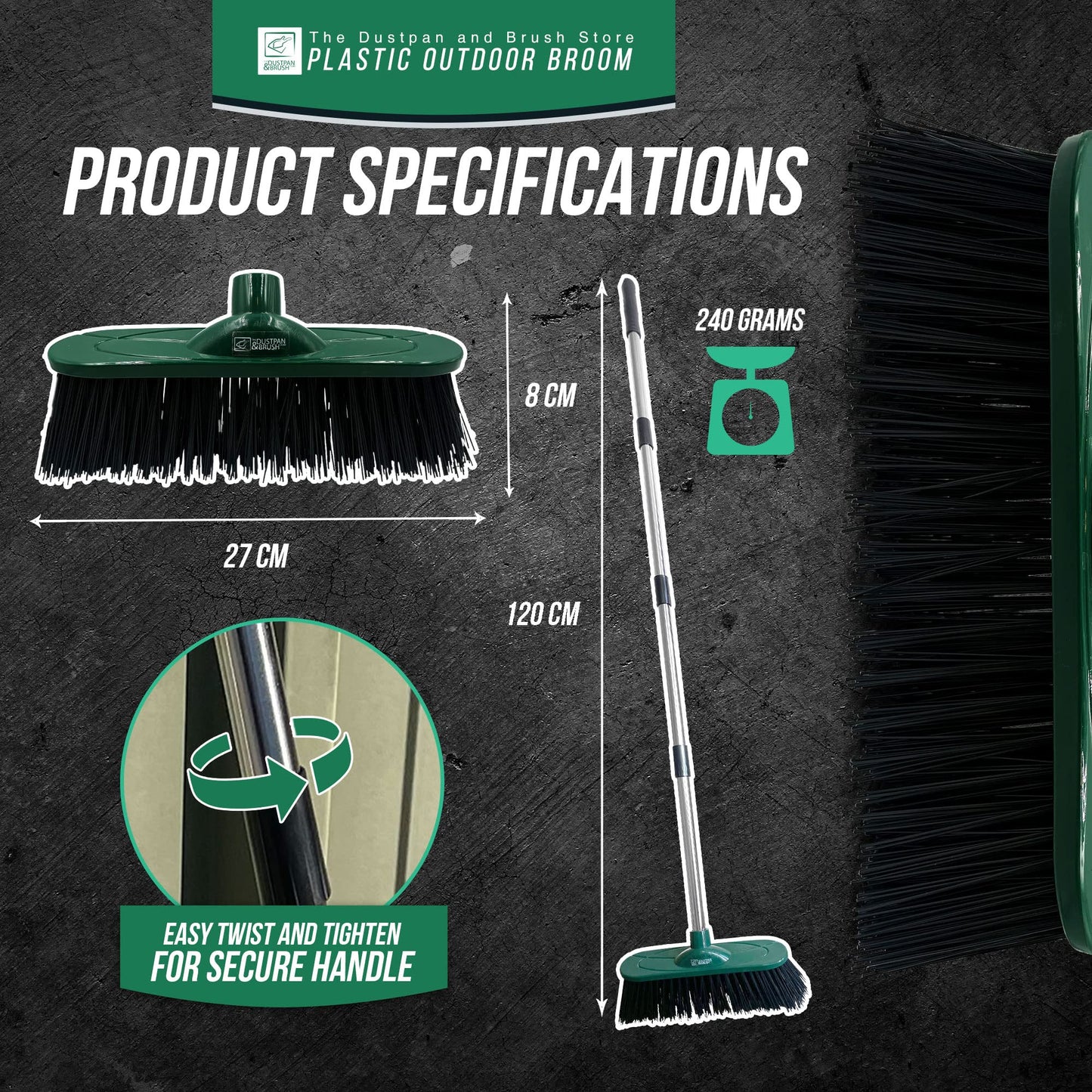 - Yard Broom Outdoor Heavy Duty, 10” Synthetic Hard Bristle Brush Head and 4-Sections Stainless Steel Handle, Stiff Sweeping Broom for Cleaning Gardens, Yards, and Driveways