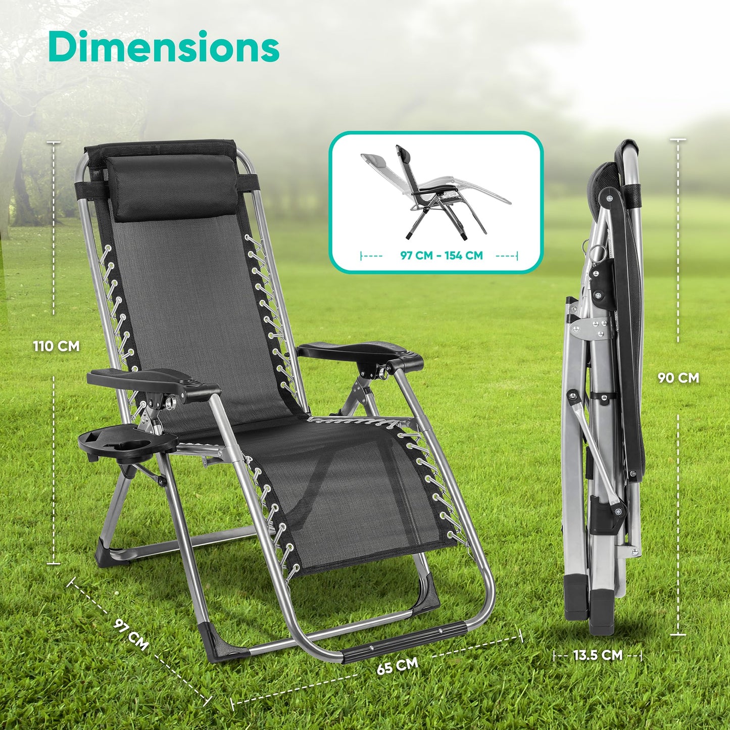 - Heavy Duty Outdoor Deluxe Reclining Zero Gravity Chair | Garden Recliner Sunloungers with Cup Holder & Cushion -